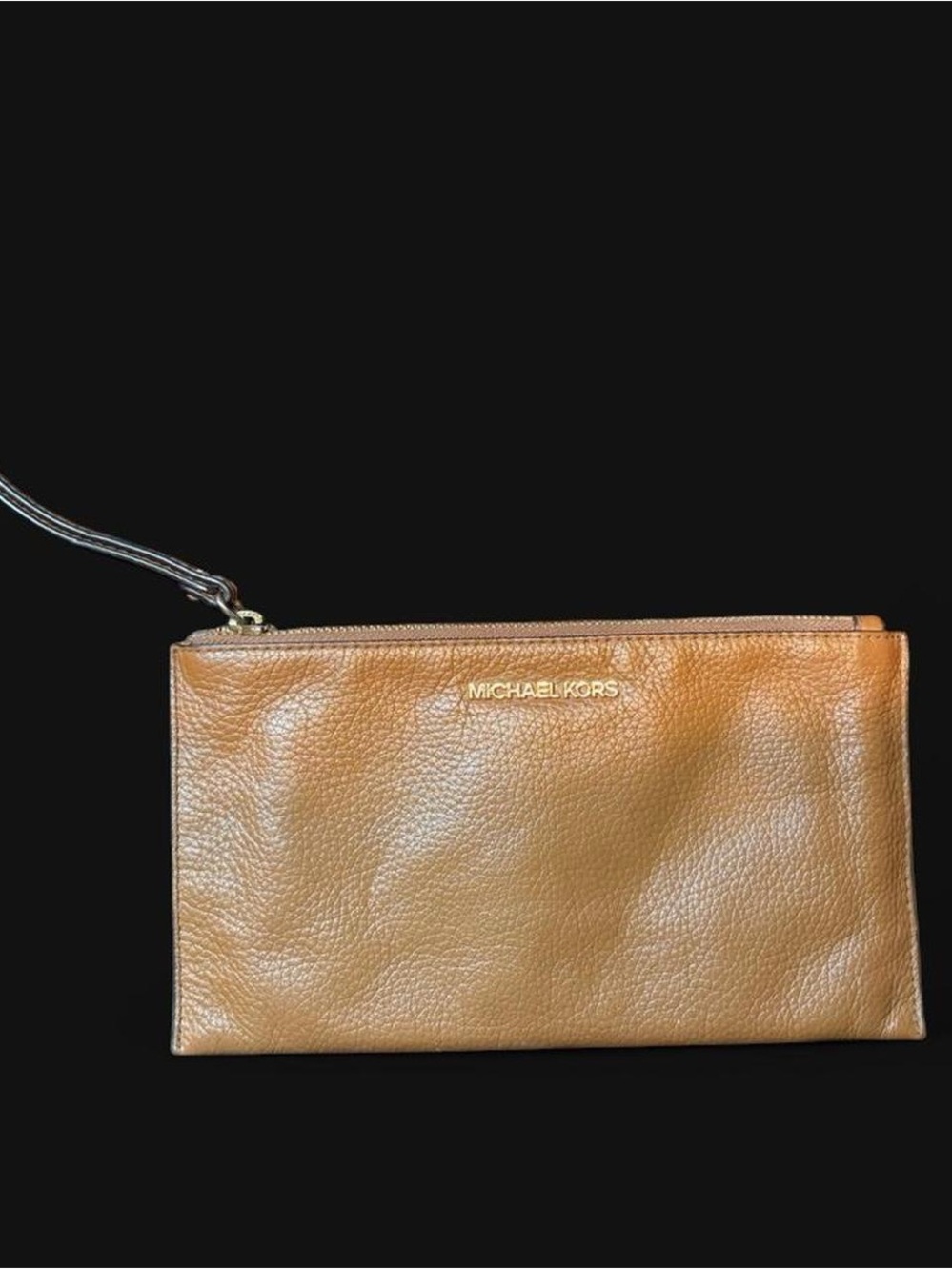 Michael Kors Camel Brown Pebbled Leather Wristlet Clutch